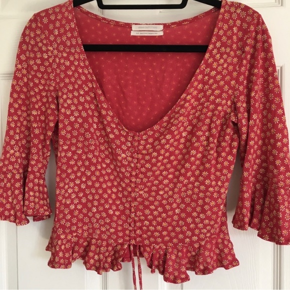 Urban Outfitters Red Daisy Drawstring Crop Top Size Medium - Picture 9 of 10